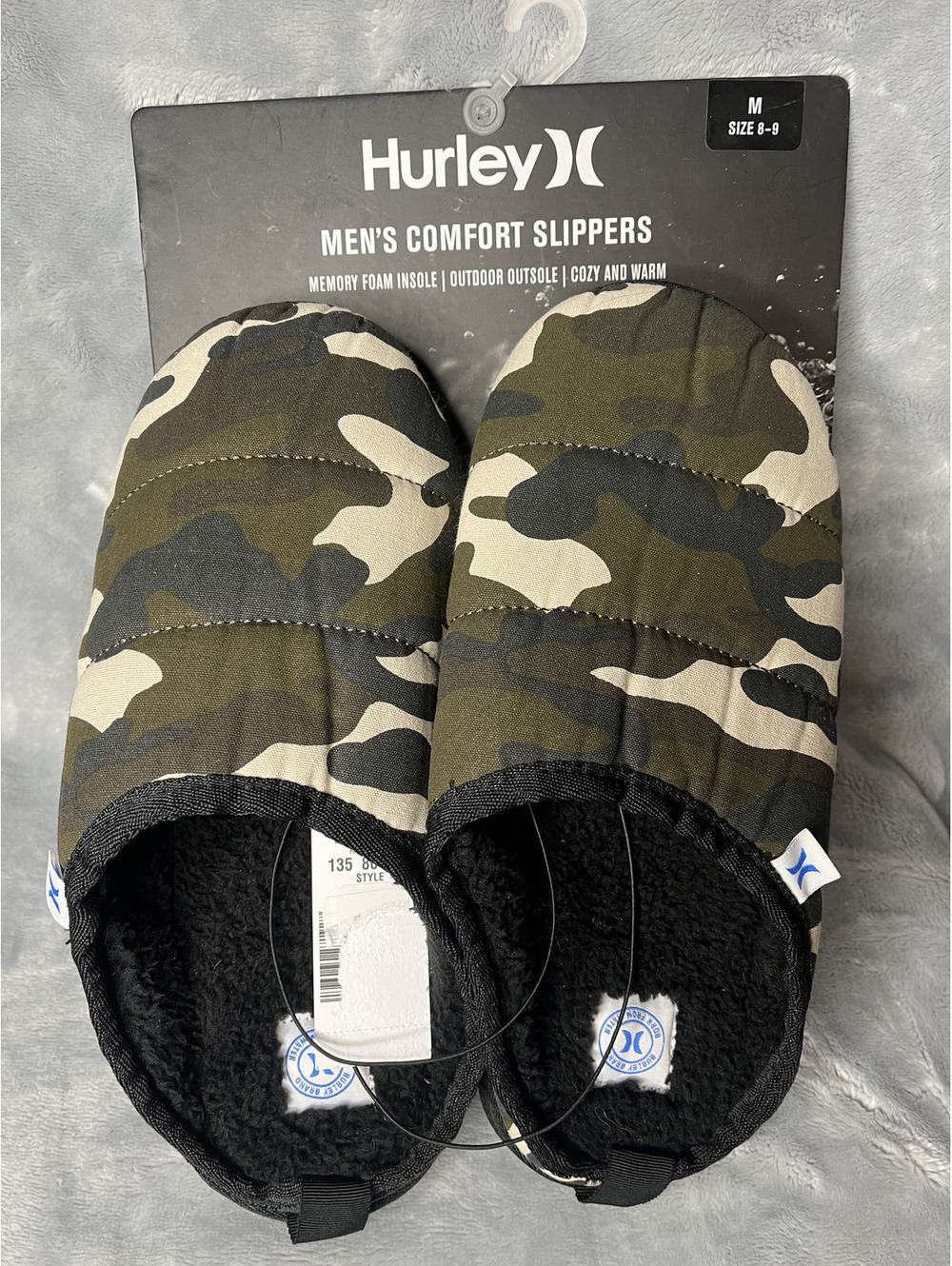 NWT Hurley Men's Camouflage/Drake Memory Foam Slippers Size 8-9